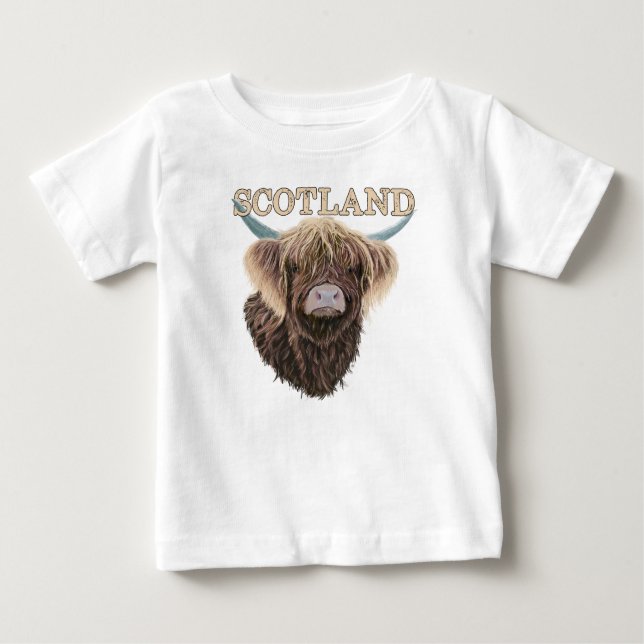 Camiseta Para Bebê Scottish Highland Cow With Scotland Slogan (Frente)