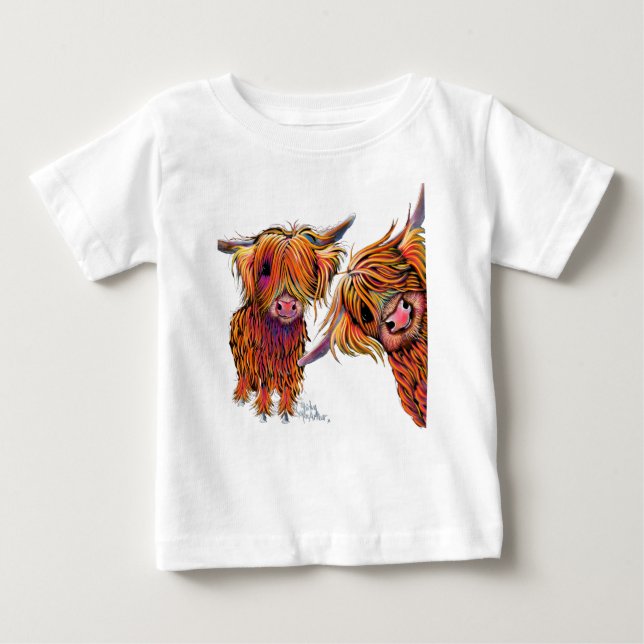 Camiseta Para Bebê Scottish Highland Cows ‘ LoLLY & Pop ’ (Frente)
