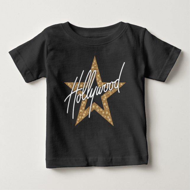 Camiseta Para Bebê Script de Mão Branca de Hollywood com Estrela (Frente)