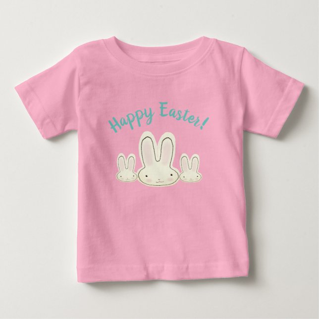 Camiseta Para Bebê script personalizado de coelhos pastel fofinos do  (Frente)
