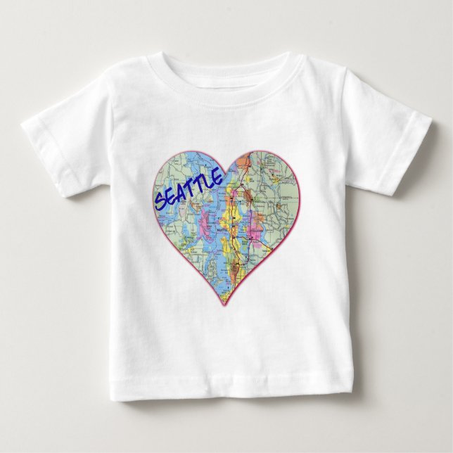 Camiseta Para Bebê Seattle Map Heart (Frente)