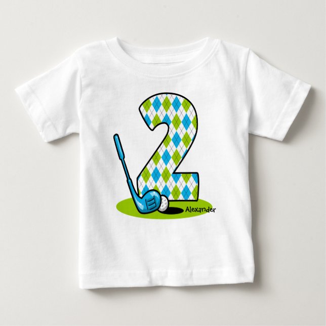 Camiseta Para Bebê Segundo aniversário Argyle Golf Personalizado (Frente)