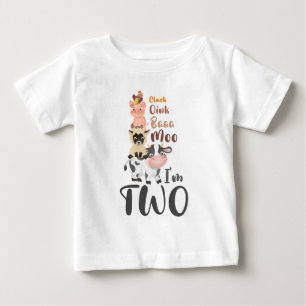 Camiseta Para Bebê Segundo aniversário de animais de fazenda Moo bon