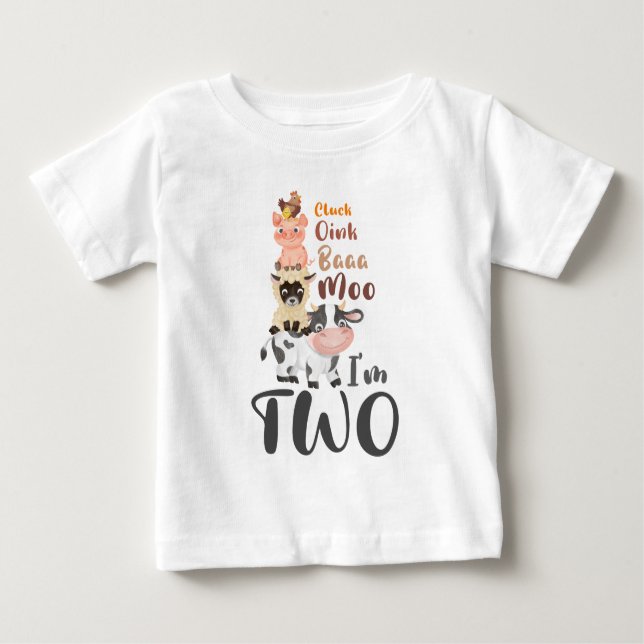 Camiseta Para Bebê Segundo aniversário de animais de fazenda Moo boni (Frente)