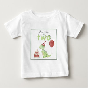 Camiseta Para Bebê Segundo aniversário de Dinossauro de Aquarela