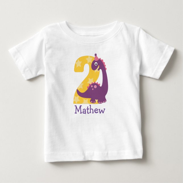 Camiseta Para Bebê Segundo aniversário de Dinossauros Bebê-Cute ou do (Frente)