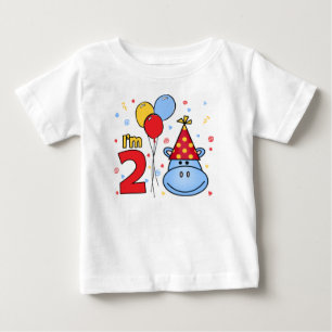 Camiseta Para Bebê Segundo aniversário de rosto Hippo Azul