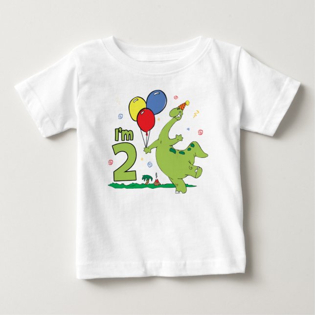 Camiseta Para Bebê Segundo aniversário Dino (Frente)
