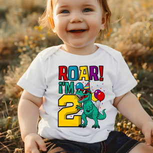 Camiseta Para Bebê segundo aniversário Dinossauro