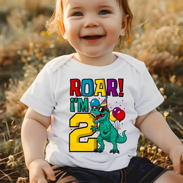 Camiseta Para Bebê segundo aniversário Dinossauro (Criador carregado)