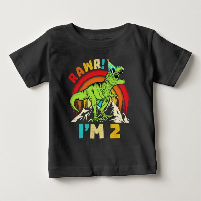 Camiseta Para Bebê segundo aniversário Dinossauro T Rex Rawr Eu sou 2 (Frente)