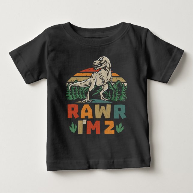 Camiseta Para Bebê segundo aniversário Dinossauro T Rex Rawr Eu sou 2 (Frente)