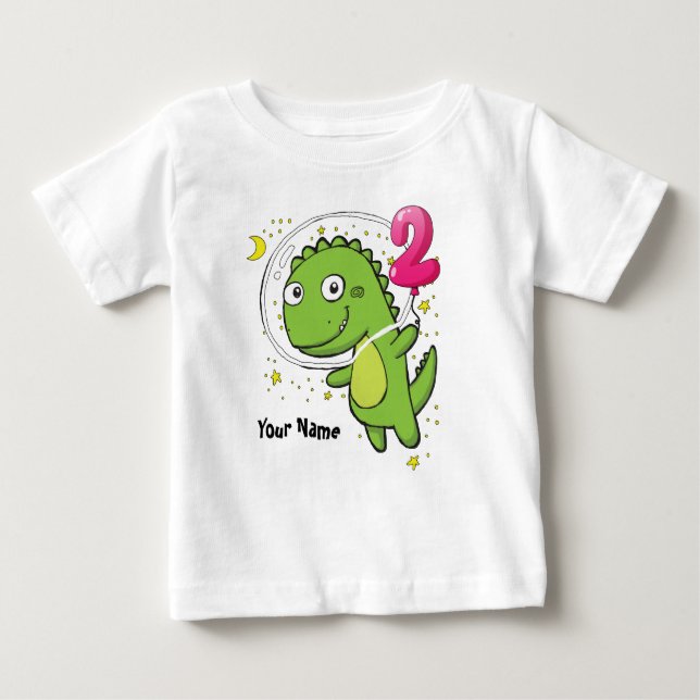 Camiseta Para Bebê Segundo aniversário do astronauta do dinossauro (Frente)