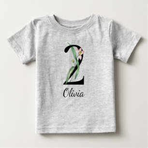 Camiseta Para Bebê segundo aniversário Floral Personalizado Nome Baby