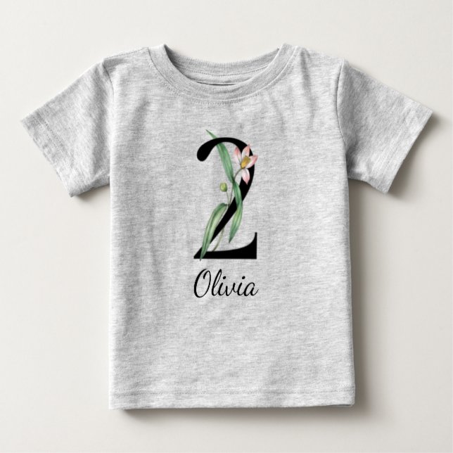 Camiseta Para Bebê segundo aniversário Floral Personalizado Nome Baby (Frente)
