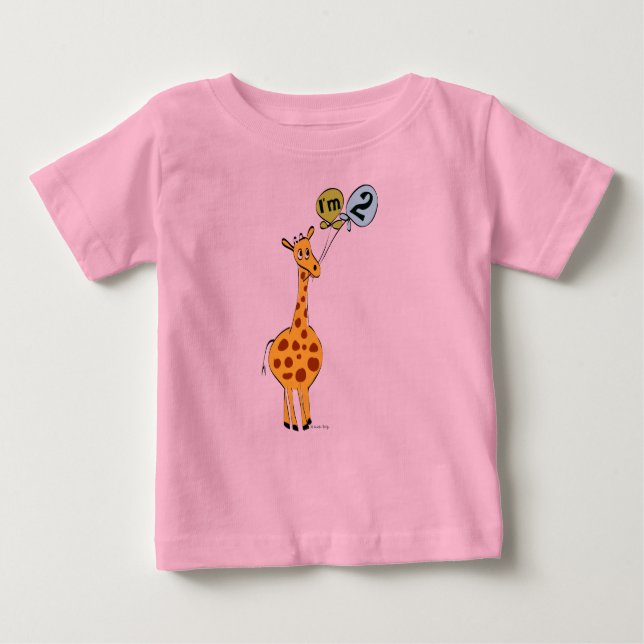 Camiseta Para Bebê segundo aniversário Girafa com Balões (Frente)