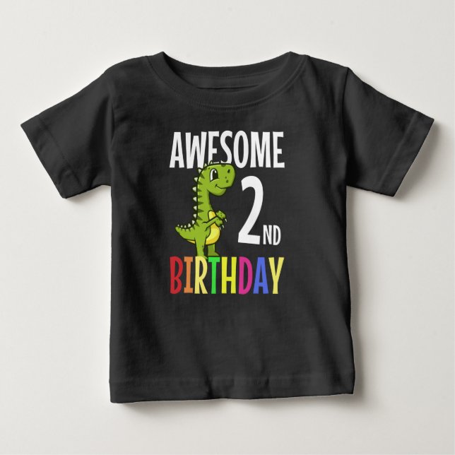 Camiseta Para Bebê segundo aniversário incrível: Dinossauro Crianças  (Frente)