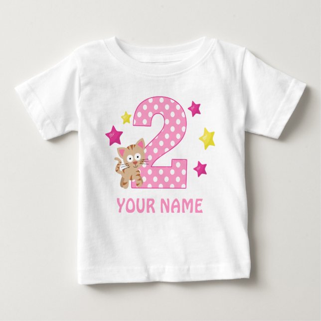 Camiseta Para Bebê segundo aniversário Kitty Cat Girl Personalizada (Frente)