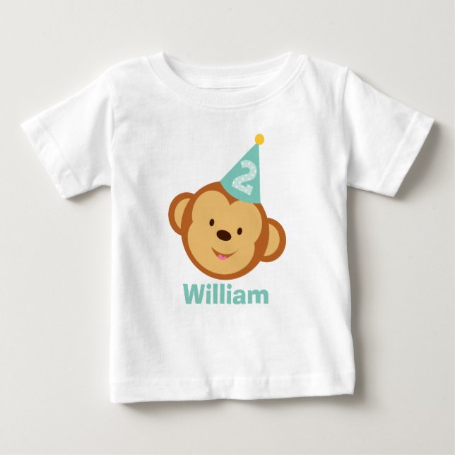 Camiseta Para Bebê segundo aniversário Macaco Menino com Nome Persona (Frente)