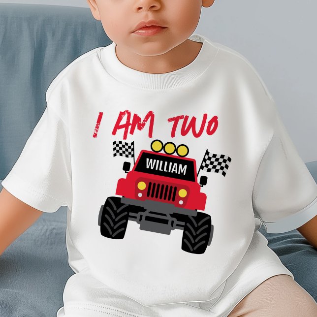 Camiseta Para Bebê Segundo aniversário Monster Truck Boy Personalizad (Criador carregado)