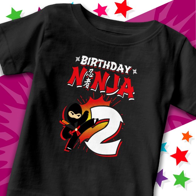 Camiseta Para Bebê segundo aniversário Ninja de Estilo de Livro Quadr (Criador carregado)