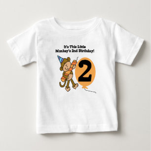 Camiseta Para Bebê Segundo aniversário pequeno do macaco