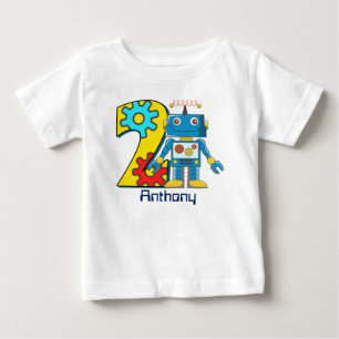 Camiseta Para Bebê Segundo aniversário Robot Personalizado