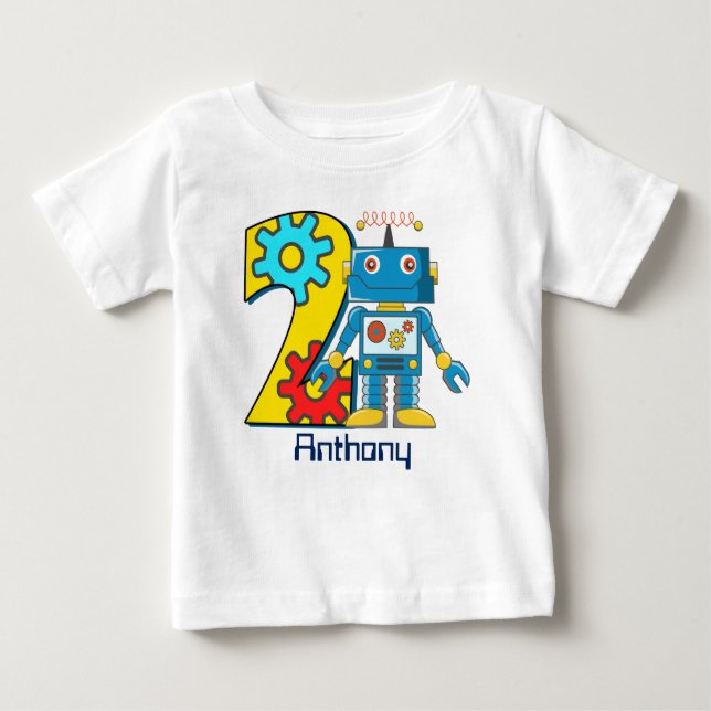 Camiseta Para Bebê Segundo aniversário Robot Personalizado (Frente)