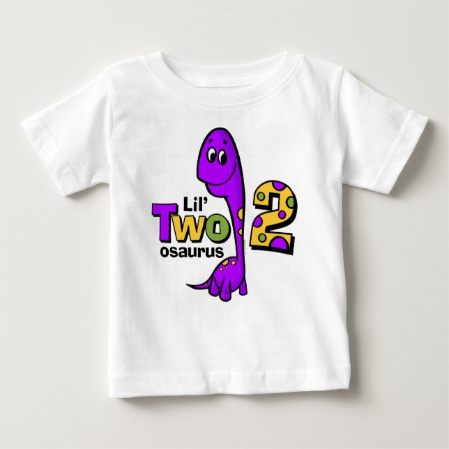 Camiseta Para Bebê Segundo aniversário roxo do dinossauro (Frente)