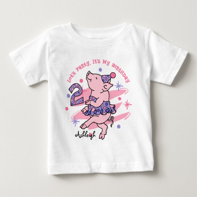Camiseta Para Bebê Segundo aniversário Tutu Piggy Personalizado (Frente)