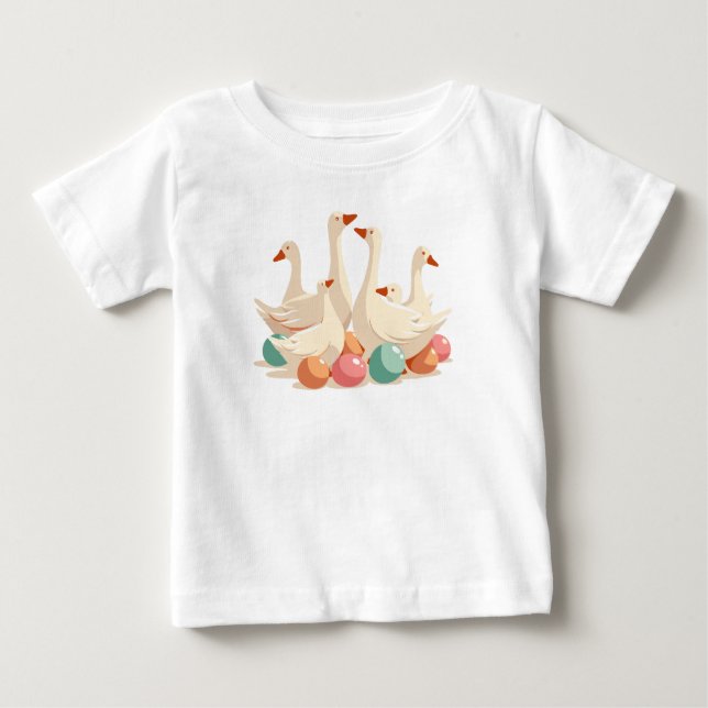 Camiseta Para Bebê Seis Gansos Pondo Estêncil no Estilo Recorte (Frente)
