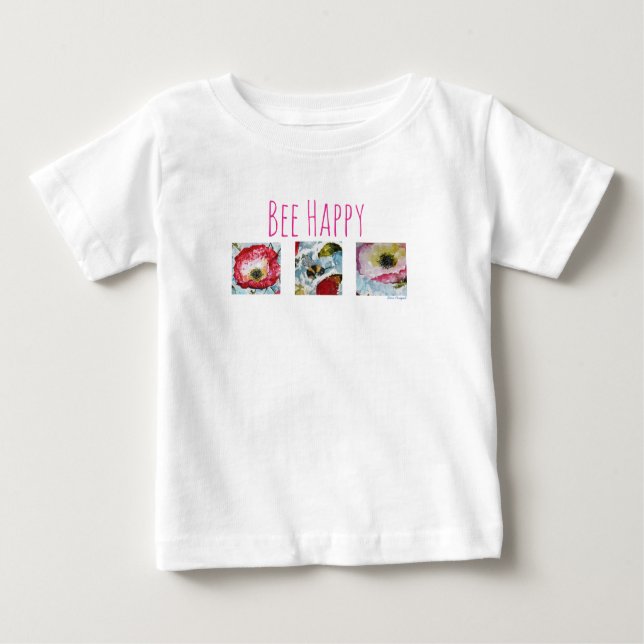 Camiseta Para Bebê Seja Feliz Abelha e Flores, Bebê Tutu (Frente)