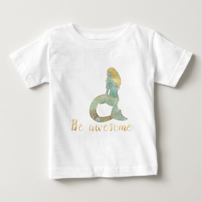 Camiseta Para Bebê Seja Incrível Dourado Água Brilho Sereia (Frente)