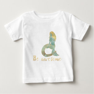 Camiseta Para Bebê Seja Incrivelmente Dourada Aqua Sparkle Mermaid