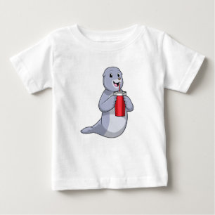 Camiseta Para Bebê Selo com copo de Bebendo