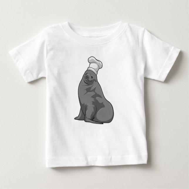 Camiseta Para Bebê Selo como cozinheiro com chapéu de chef (Frente)