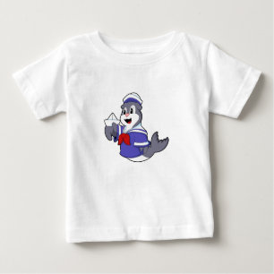 Camiseta Para Bebê Selo como marinheiro com barco