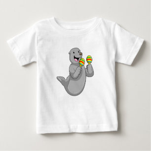 Camiseta Para Bebê Selo como músico com Maracas