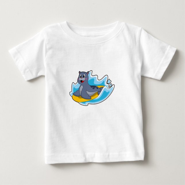 Camiseta Para Bebê Selo como Surfer com Surfboard (Frente)