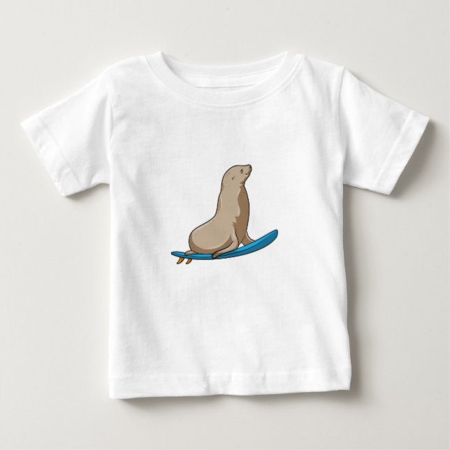 Camiseta Para Bebê Selo como Surfer com Surfboard (Frente)