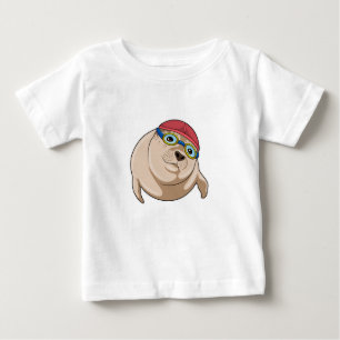 Camiseta Para Bebê Selo em Natação com Óculos de Nadação