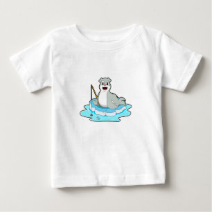 Camiseta Para Bebê Selo na pesca com vara de pesca