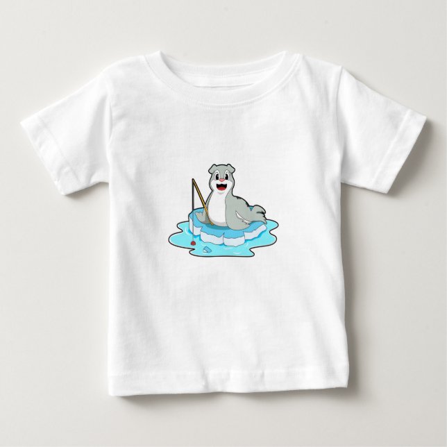 Camiseta Para Bebê Selo na pesca com vara de pesca (Frente)