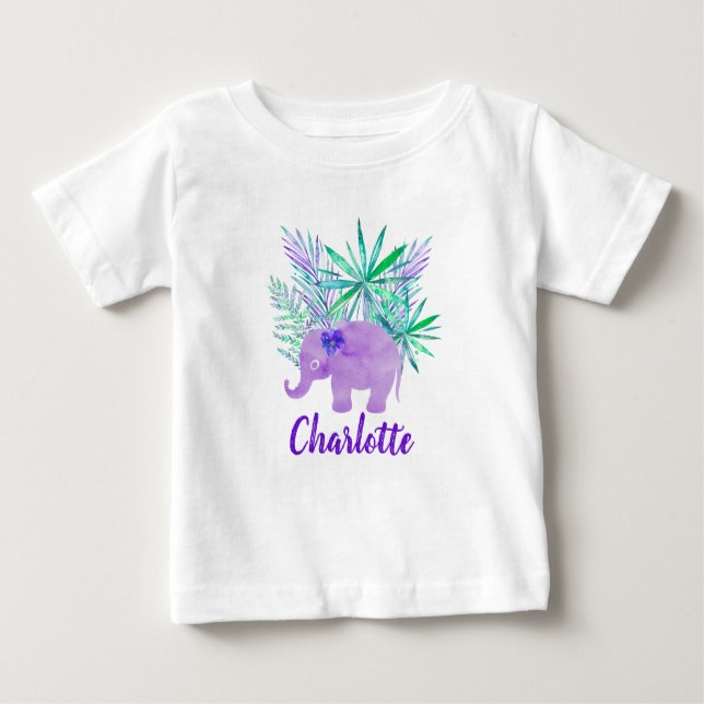 Camiseta Para Bebê Selva de Elefante de Aquarela Tropical Personalizá (Frente)