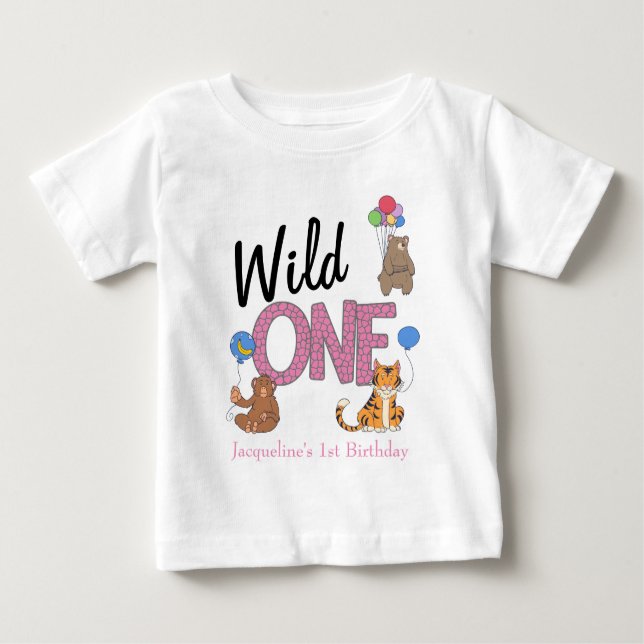 Camiseta Para Bebê Selva de Uma Rapariga Primeiro Aniversário Safari (Frente)