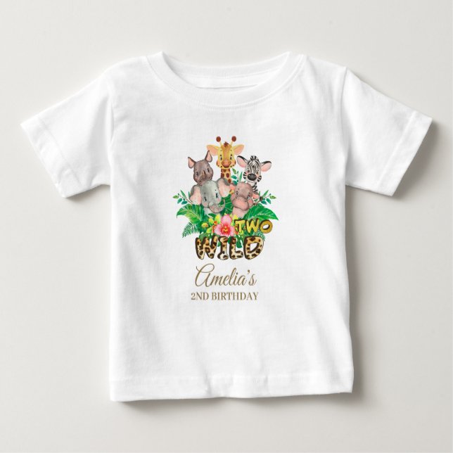 Camiseta Para Bebê Selva Selvagem Selvagem Duas segundos aniversários (Frente)