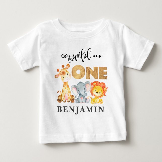 Camiseta Para Bebê Selva Selvagem Selvagem Um primeiro aniversario Be (Frente)