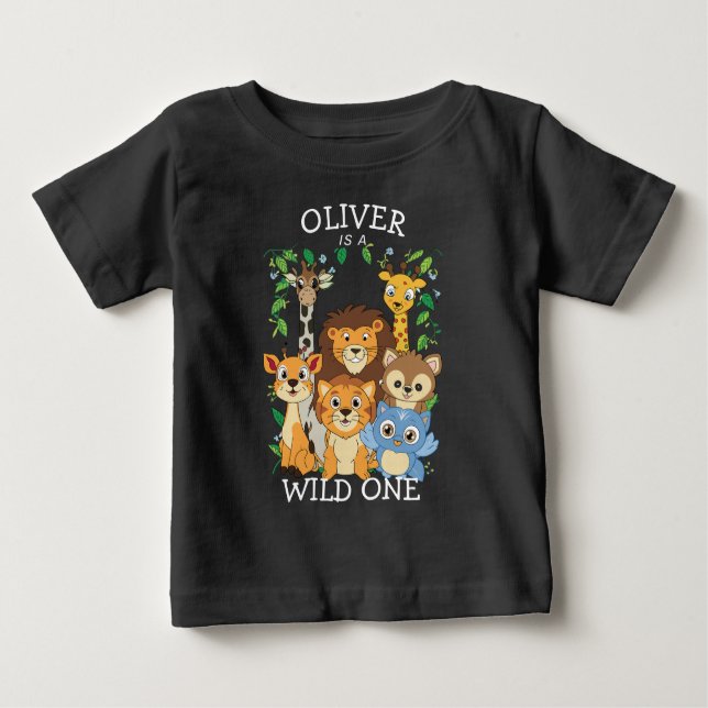 Camiseta Para Bebê Selva Uma Selva Safari Bebê primeiro aniversario C (Frente)