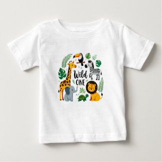 Camiseta Para Bebê Selvagem - Animais Safari Primeiro Aniversário