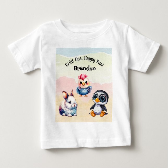 Camiseta Para Bebê Selvagem De Animais De Floresta Brincadeiras (Frente)